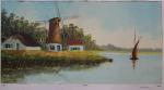 2 olieverfschilderijen molen aan water bij da
